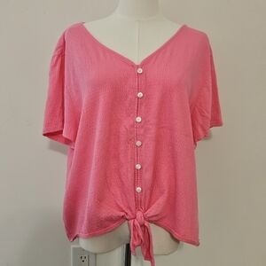 Talbots Petite Size XLp Hot Pink Fuschia Cotton V Neck Short-sleeved Women's Blo